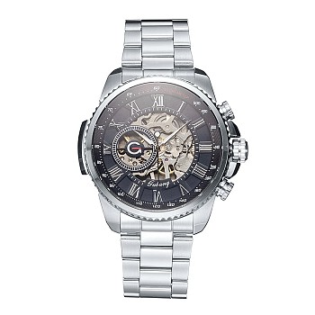Alloy Watch Head Mechanical Watches, with Stainless Steel Watch Band, Stainless Steel Color, 220x20mm, Watch Head: 51x52x14.5mm, Watch Face: 39mm