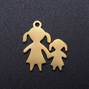 201 Stainless Steel Pendants, Blank Stamping Tag, Sister, Golden, 17x14x1mm, Hole: 1.5mm