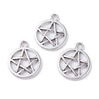 Tibetan Style Alloy Pendants, Wicca Pendants, Cadmium Free & Lead Free, Flat Round with Star, Antique Silver, 25x17x2mm, Hole: 2mm, about 77pcs/100g