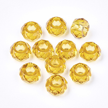 Transparent Resin Beads, Large Hole Beads, Faceted, Rondelle, Goldenrod, 14x8mm, Hole: 5.5mm