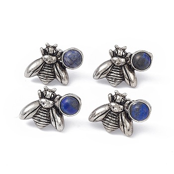 Natural Lapis Lazuli Bee Stud Earrings, Antique Silver Alloy Earrings with Brass Pins for Women, 15.5x20.5mm, Pin: 0.8mm