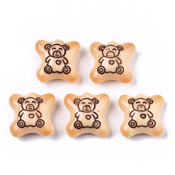 Resin Decoden Cabochons, Imitation Food Biscuits, Bear, PeachPuff, 19x19x9mm