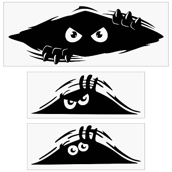 3 Sheets 3 Style Peeking Monster Plastic Waterproof Peeking Monster Stickers, Self-adhesive Decals for Car Decorations, Black, 130x290x0.1mm and 75x195x0.2mm, 1 Sheet/style