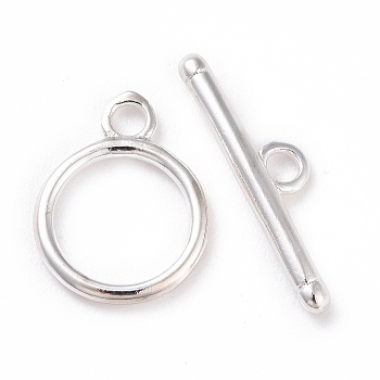 Eco-friendly Brass Toggle Clasps, Cadmium Free & Lead Free, Long-Lasting Plated, Ring, 925 Sterling Silver Plated, Ring: 15x11.5x1mm, Bar: 5x20x2mm, Hole: 2mm