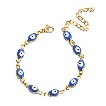 Evil Eye Stainless Steel Enamel Link Chain Bracelet, Blue, no size