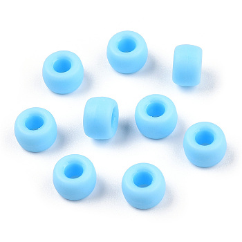 Opaque Plastic Beads, Frosted, Barrel, Light Sky Blue, 9x6mm, Hole: 3.8mm, about 1900pcs/500g