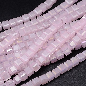 Faceted Cube Full Rainbow Plated Imitation Jade Electroplate Glass Beads Strands, Pink, 2x2x2mm, Hole: 0.5mm, about 200pcs/strand, 15.7 inch