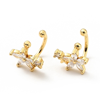 Clear Cubic Zirconia Flower Cuff Earrings, Brass Jewelry for Non-pierced Ears, Cadmium Free & Lead Free, Golden, 10x11x12mm