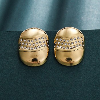 304 Stainless Steel Rhinestone Stud Earrings for Women, Ion Plating(IP), Oval, Real 18K Gold Plated, 25.5x19mm