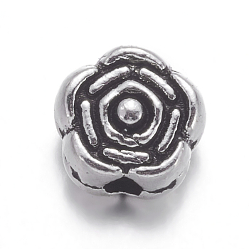 Tibetan Silver Spacer Beads, Lead Free & Cadmium Free, Flower, Great for Mother's Day Gifts making, Antique Silver, about 6.5mm in diameter, hole: 1mm
