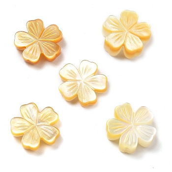 Natural Yellow Shell Carved Beads, Flower, 11.5~12x12x2.5~3.5mm, Hole: 0.8~0.9mm