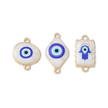 Rack Plating Alloy Enamel Connector Charms, with Resin, Evil Eye, Cadmium Free & Nickel Free & Lead Free, Golden, Mixed Shapes, 21~26x12.5~17x2.5~3mm, Hole: 1.5~2mm