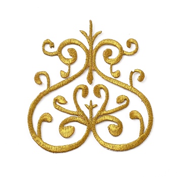 Computerized Embroidered Cloth Patch, Adhesive/Sew on Patches, Costume Accessories, Heart with Floral Pattern, Goldenrod, 100x90x1mm