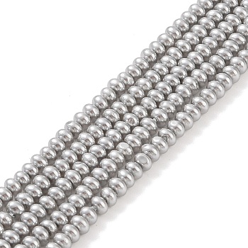 Electroplated Shell Pearl Beads Strands, Rondelle, Silver, 5x4mm, Hole: 1mm, about 114pcs/strand, 15.63 inch(39.7cm)