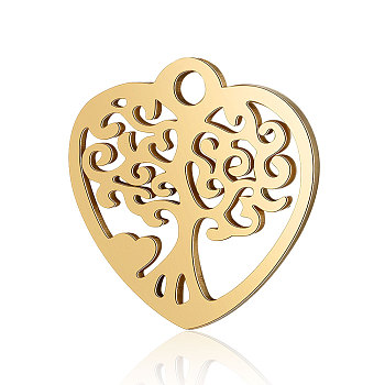 201 Stainless Steel Pendants, Heart with Tree, Golden, 15.5x15.5x1mm, Hole: 1.8mm