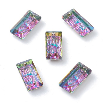 Embossed Glass Rhinestone Pendants, Rectangle, Faceted, Volcano, 14x7x4.2mm, Hole: 1.5mm
