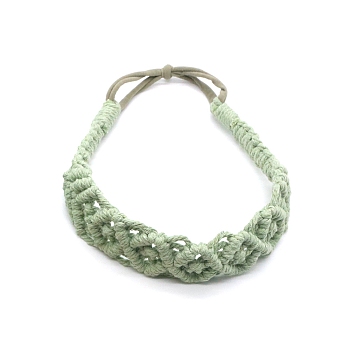 Solid Color Hand Braided Cotton Rope Elastic Headband, Woman Casual Boho Hair Accessories for Yoga, Light Green, Inner Diameter: 150mm