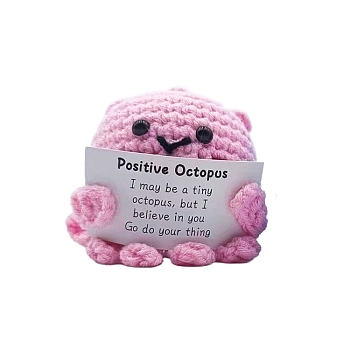 Cute Funny Positive Octopus Doll, Wool Knitting Doll with Positive Card, for Home Office Desk Decoration Gift, Pink, 55x50mm