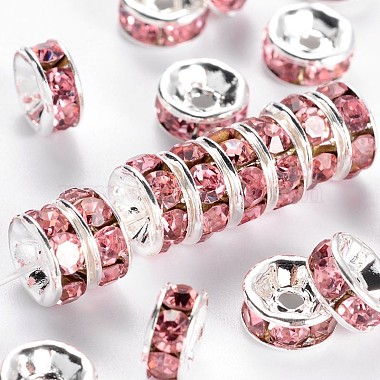 6mm Pink Rondelle Brass + Rhinestone Spacer Beads