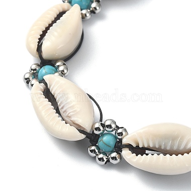 Synthetic Turquoise & Natural Shell Braided Bead Bracelets(BJEW-TA00417)-3