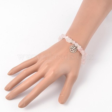 Natural Rose Quartz Beaded Stretch Bracelets(X-BJEW-JB01996-01)-3