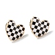 Black and White Checkerboard Heart Stud Earrings(EJEW-Z013-01LG)-1