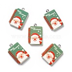 Opaque Resin Pendants, with Platinum Tone Iron Loops, Christmas Theme, Notebook with Santa Claus Pattern, Dark Sea Green, 28x18x5mm, Hole: 2mm(RESI-D055-029P)