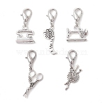 Alloy Pendant Decorations, with Alloy Lobster Claw Clasps, Tool theme, Antique Silver & Platinum, 32~44mm, 5pcs/set(HJEW-JM01795-S)