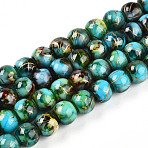 Baking Painted Glass Beads Strands, Drawbench Style, Round, Cyan, 7.5~8mm, Hole: 1.2mm, about 102~119pcs/strand, 29.53~34.25 inch(75~87cm)(DGLA-N003-8mm-B08)