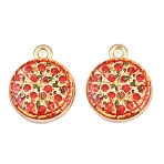 Printed Alloy Pendants, Flat Round & Pizza Charms, Golden, Rack Plating, Colorful, 18x15x4mm, Hole: 1.8mm(AL-CBA49CA-05)
