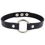 1Pc Punk Rock Style Leather Necklaces, with Alloy Rings, Platinum, Black, 15.4 inch(39.1cm)(NJEW-CL0001-03)