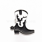 Rack Plating Alloy Enamel Brooches, Enamel Pins, with Butterfly Clutches, Cowboy Boot, Cadmium Free & Nickel Free & Lead Free, Platinum, Black, 25.5x23mm, Pin: 1mm(JEWB-S011-138-NR)