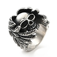 316 Stainless Steel Ring, Finger Ring for Men Women, Skull, Halloween Theme, Antique Silver, Size 8, 6.2~14mm, Inner Diameter: 17.8mm(RJEW-C030-06A-AS)
