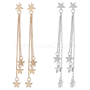 2 Pairs 2 Colors Alloy Star Tassel Dangle Stud Earrings for Women, Platinum & Light Gold, 87mm, Pin: 0.6mm, 1 Pairs/color(EJEW-AN0001-57)