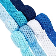 14M 7 Style Blue Series Elastic Crochet Headband Ribbon, for Hair Bow Accessories, Gift Wrapping, Mixed Color, 40~45x1.5~2mm, 2m/style(OCOR-BC0005-36)