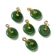 Glass Pendants, with Golden Alloy Finding, Donut/Pi Disc Charm, Dark Green, 17x12x6~7mm, Hole: 1.5mm(GLAA-K065-02G-02)