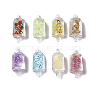 Transparent Resin Pendants, Ice Pop Charms with Fruit Polymer Clay Inside, Mixed Color, 34.5x15x9mm, Hole: 1.6mm(RESI-D057-17)