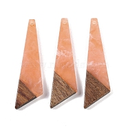 Resin & Wood Pendants, Triangle Charms, Light Salmon, 49x14.5x3.5mm, Hole: 2mm(WOOD-F015-15A)