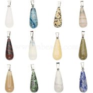 Natural/Synthetic Gemstone Pendants, with Stainless Steel Snap On Bails, teardrop, 28~30x10~12mm, Hole: 6x4mm, 22pcs/box(G-PH0019-08)