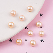 Half Drilled Natural Cultured Freshwater Pearl Beads, Half Round, PeachPuff, 6~6.5x4.5~5mm, Hole: 1mm(PEAR-N020-06A)
