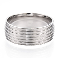 201 Stainless Steel Grooved Finger Ring Settings, Ring Core Blank for Enamel, Stainless Steel Color, 8mm, Size 9, Inner Diameter: 19mm(STAS-WH0047-06S)
