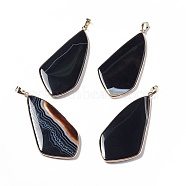 Natural Black Agate Big Pendants, Teardrop Charms, with Rack Plating Golden Tone Brass Findings, Cadmium Free & Lead Free, 60~70x30~35x5mm, Hole: 8.5x5.5mm(G-P491-06G-01)