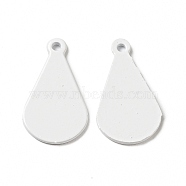 Spray Painted 201 Stainless Steel Pendants, Teardrop Charm, White, 19x11x1mm, Hole: 1.4mm(STAS-G304-03E)