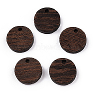 Natural Wenge Wood Flat Round Charms, Undyed, Coconut Brown, 14x3.5mm, Hole: 1.8mm(WOOD-T023-29A-01)