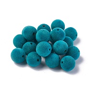 Flocky Acrylic Beads, Round, Dark Turquoise, 10mm, Hole: 2mm(OACR-L011-C-09)