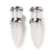 Natural Quartz Crystal Pointed Big Pendants, Rock Crystal Bullet Charms with Stainless Steel Color Plated Stainless Steel Findings, 51.5x16.5mm, Hole: 6x4.5mm(G-B077-02P-03)