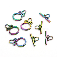 Ion Plating(IP) 304 Stainless Steel Toggle Clasps, Rainbow Color, Ring: 22.5x15x2mm, Hole: 6mm, Inner Diameter: 6x3.5mm, Bar: 22x10x2mm, Hole: 5x4mm(STAS-D142-03A-M)