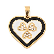 304 Stainless Steel Pendant, with Rhinestone and Enamel, Golden, Heart, 24.5x26.5x2.4mm, Hole: 6x4mm(STAS-M062-01G-G)