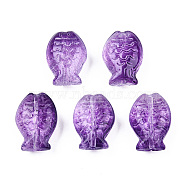 Transparent Spray Painted Glass Beads, Fish, Purple, 14x10x5.5mm, Hole: 1mm(GLAA-N035-024-C01)