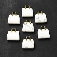 Natural Howlite Brass Pendants, Handbag Charms, Golden, 27.5x26x12mm, Hole: 6.3x5mm(KK-E274-01G-24)